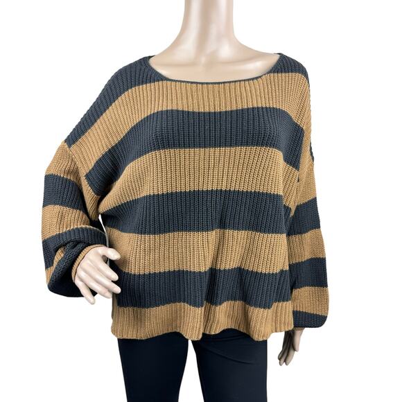 Fantastic Fawn Sweaters - New Fantastic Fawn Women Brown Black Stripes Knitted Pullover Cropped Sweater M